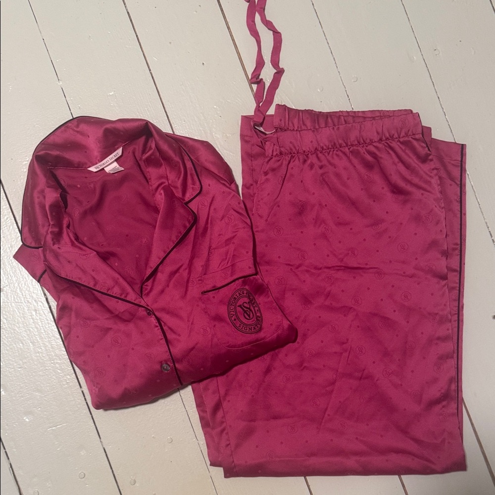 Victoria's Secret Magenta Pink Satin Pajama Set XL GREAT CONDITION